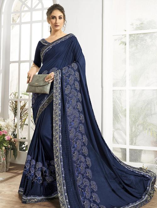 solid bordered saree with blouse - 16828136 - Standard Image - 1