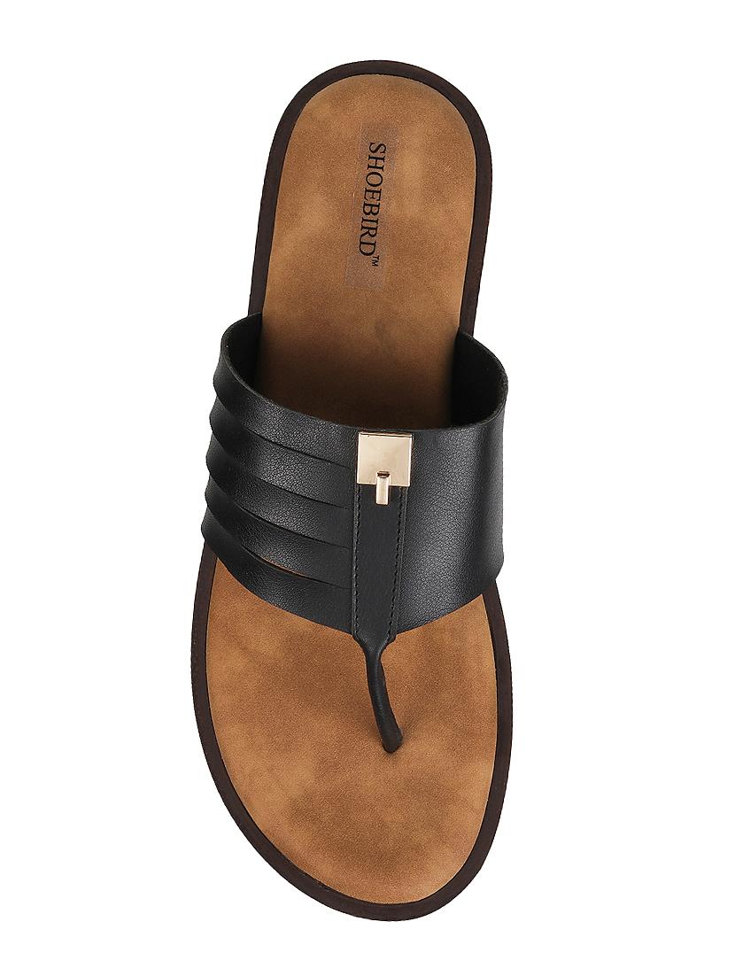 black t-strap sandals - 16828224 - Zoom Image - 4