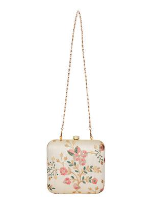 beige faux silk box clutch - 16828261 - Standard Image - 5