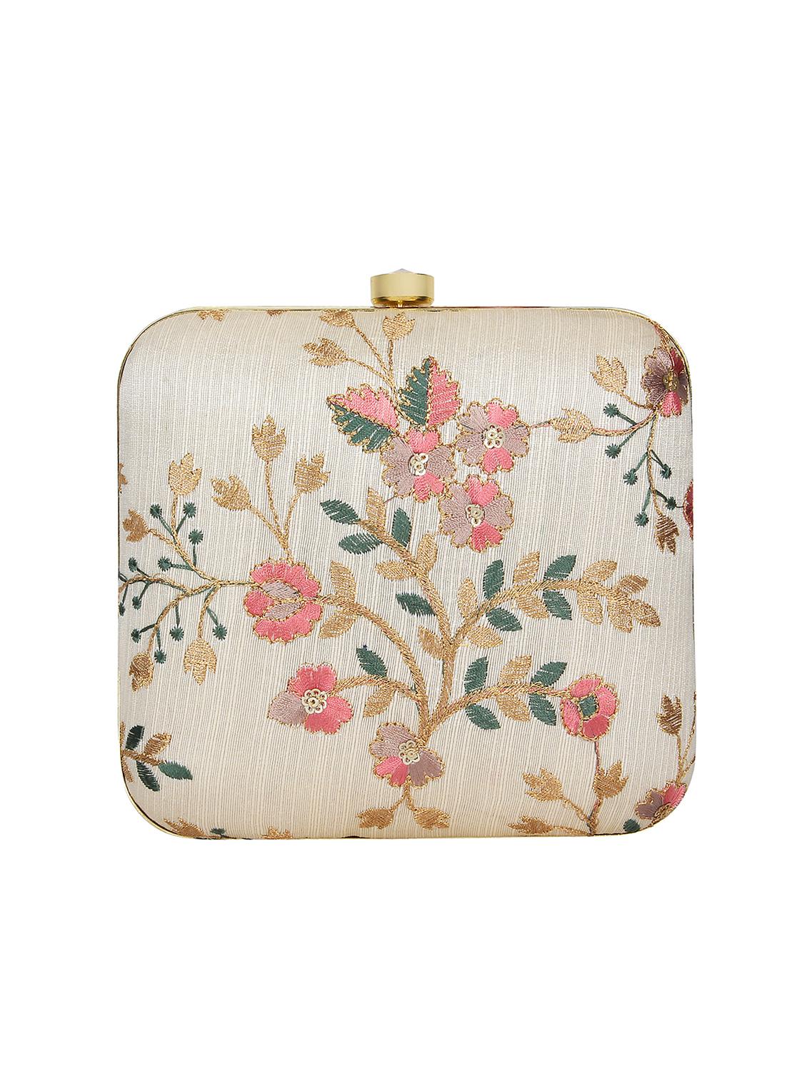 beige faux silk box clutch - 16828261 - Zoom Image - 2