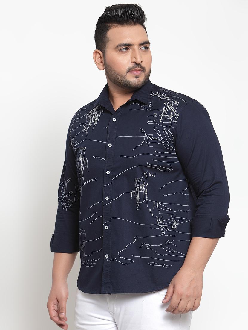 navy blue printed casual shirt (plus size) - 16828693 - Zoom Image - 2