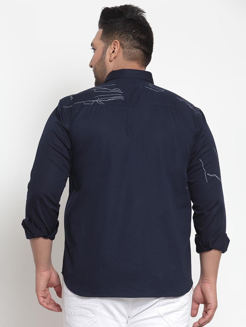 navy blue printed casual shirt (plus size) - 16828693 - Zoom Image - 3