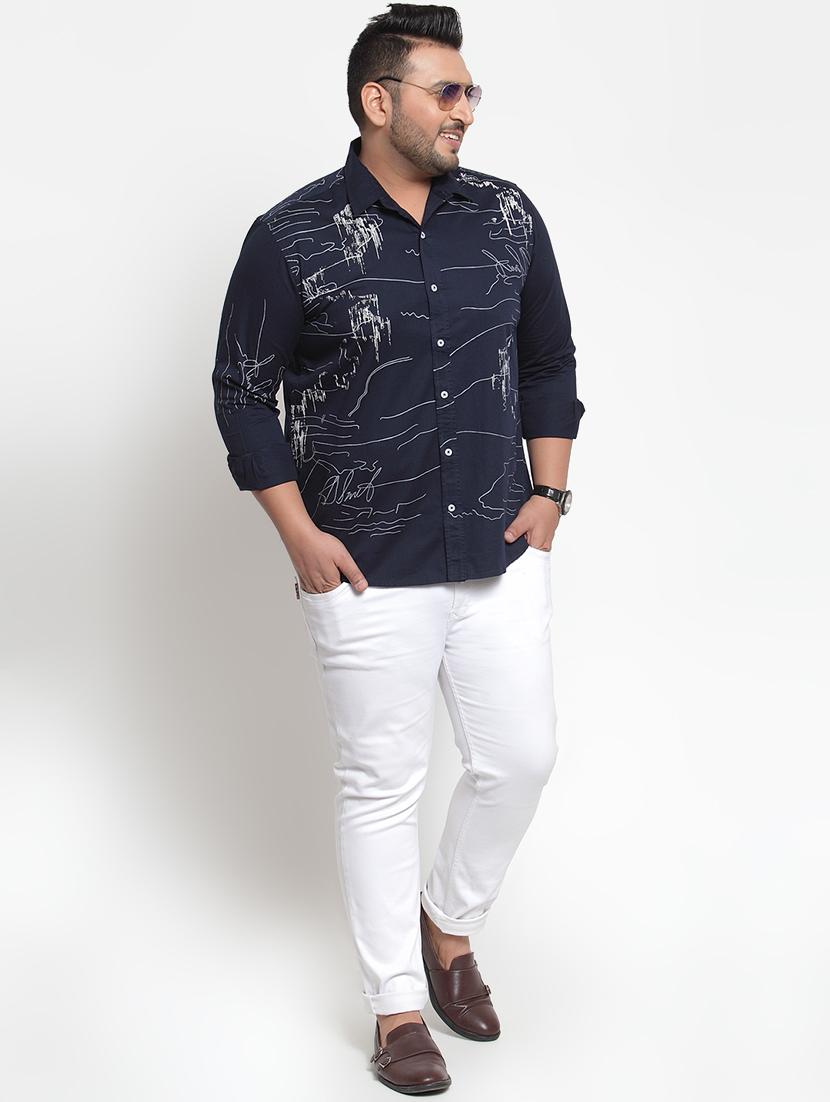 navy blue printed casual shirt (plus size) - 16828693 - Zoom Image - 4
