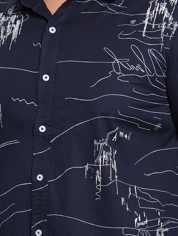 navy blue printed casual shirt (plus size) - 16828693 - Zoom Image - 5