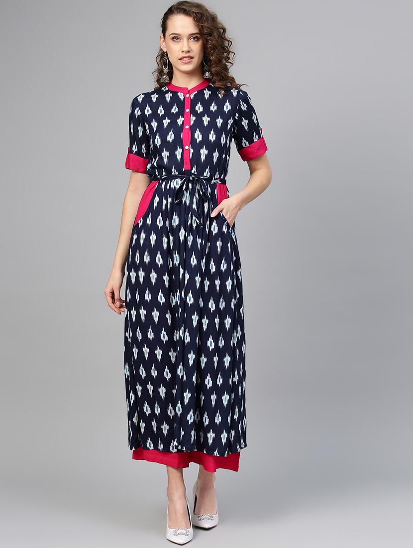 ikat print kurta palazzo set - 16829430 - Zoom Image - 1