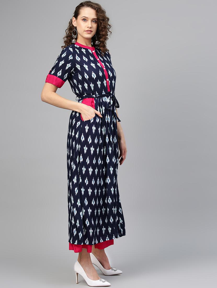 ikat print kurta palazzo set - 16829430 - Zoom Image - 2