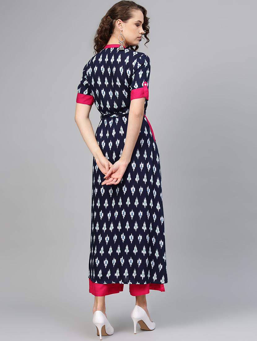 ikat print kurta palazzo set - 16829430 - Zoom Image - 3