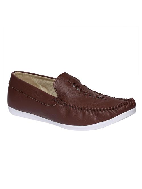 brown leatherette slip on loafers - 16829504 - Standard Image - 1