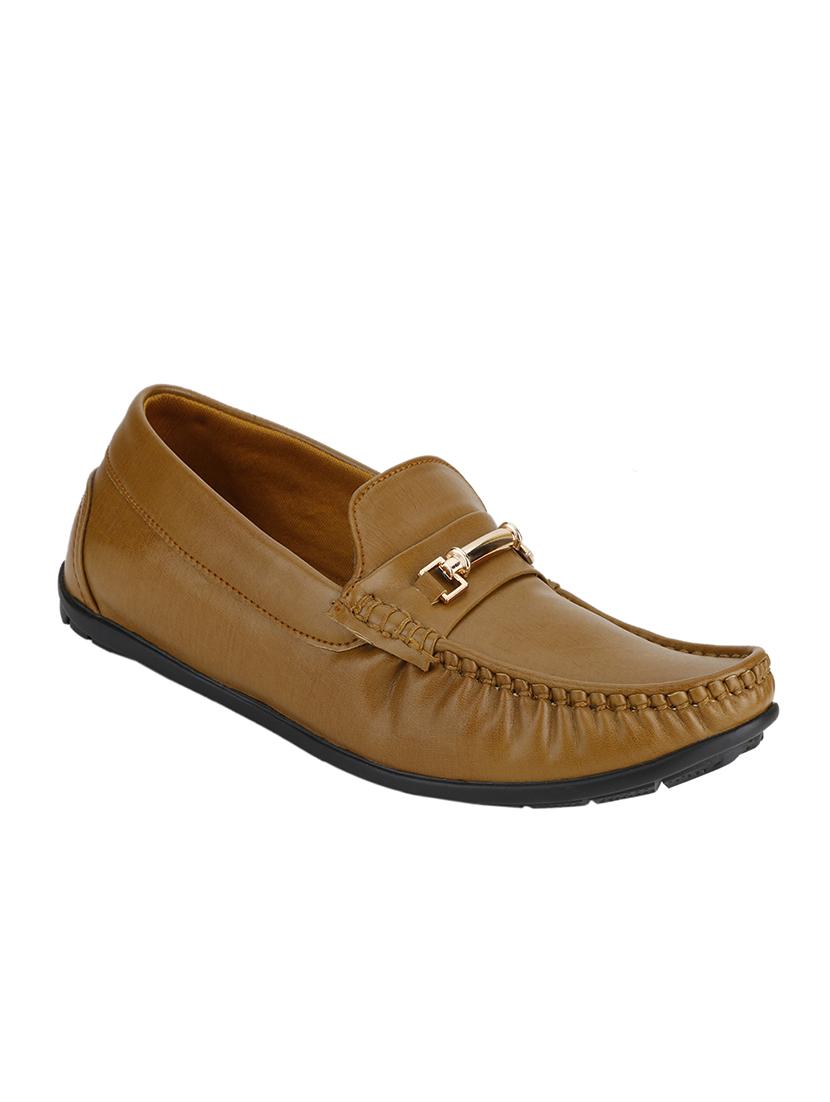 tan leatherette slip on loafers - 16829505 - Zoom Image - 1
