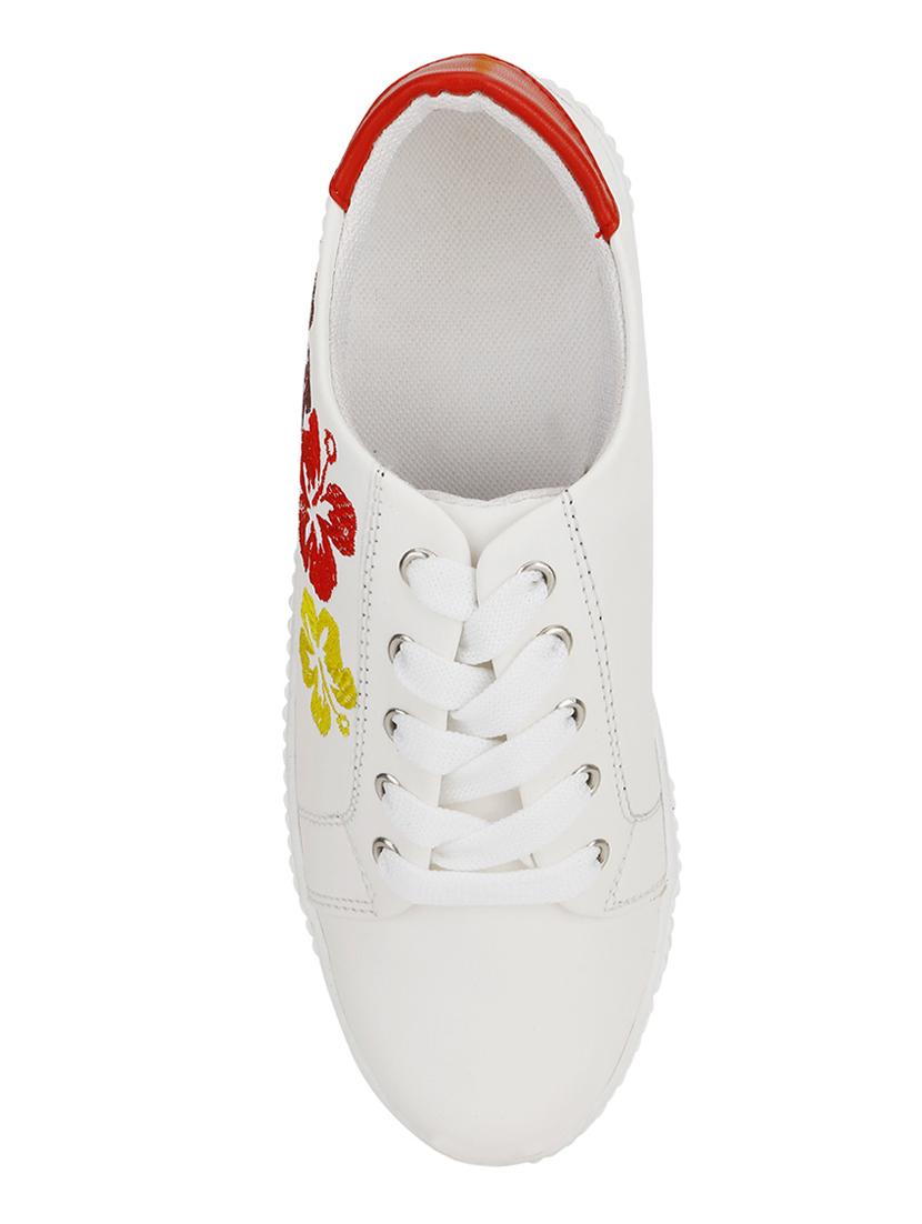 white leatherette lace-up sneakers - 16829642 - Zoom Image - 3