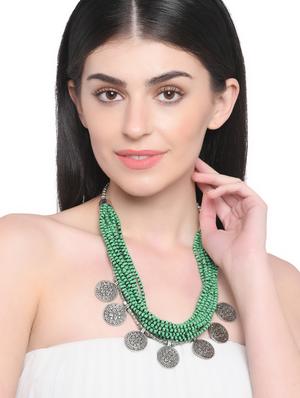 green metal long necklace - 16829875 - Standard Image - 3