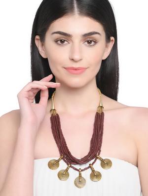 brown metal long necklace - 16829879 - Standard Image - 3