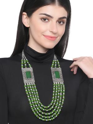 green metal long necklace - 16829890 - Standard Image - 3