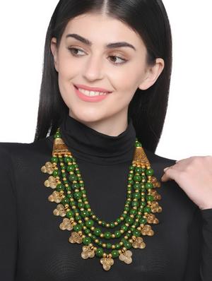 green metal long necklace - 16829891 - Standard Image - 3