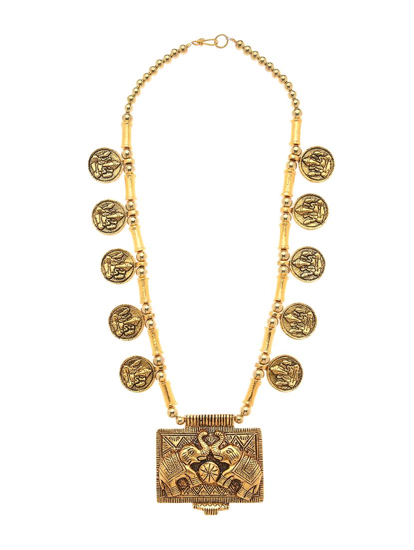 gold metal long necklace - 16829894 - Zoom Image - 2