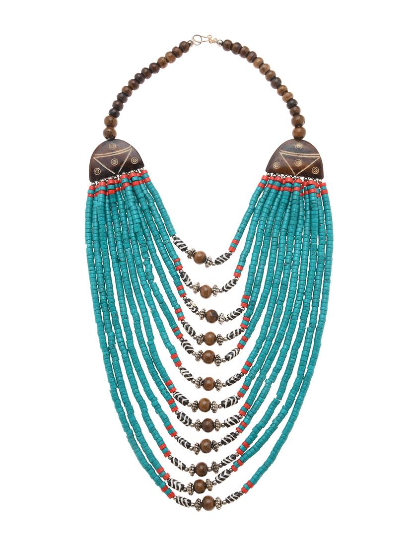 blue metal long necklace - 16829917 - Zoom Image - 2