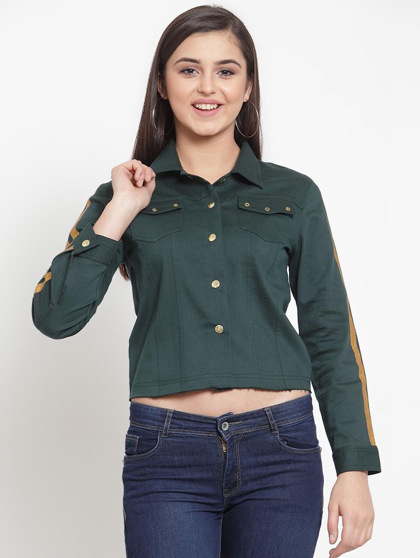 metallic tape cropped denim jacket - 16830234 - Zoom Image - 1