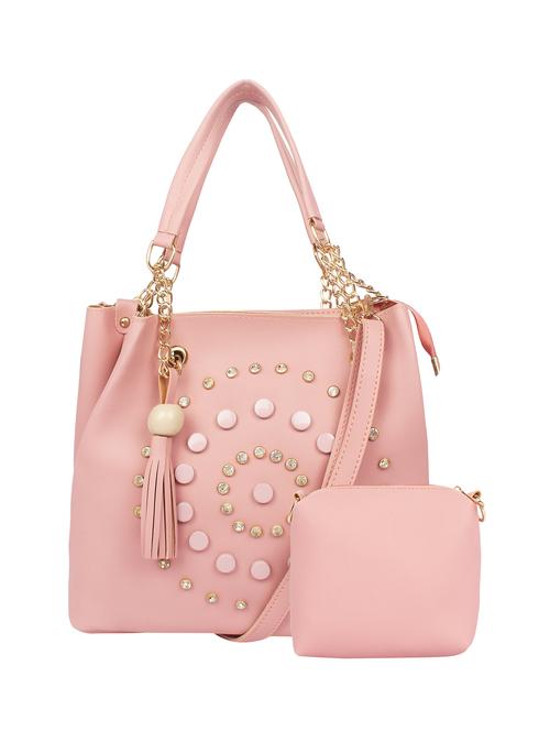 pink leatherette combo handbag - 16830295 - Standard Image - 1