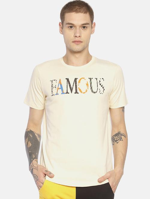 beige typographic chest print t-shirt - 16830692 - Standard Image - 1