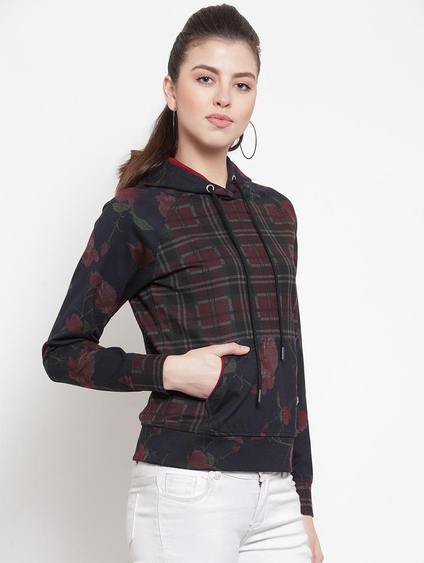 hooded neck checkered sweatshirt - 16830854 - Zoom Image - 2