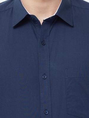 navy blue solid formal shirt - 16830943 - Standard Image - 4