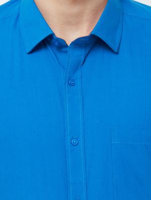 blue solid formal shirt - 16830944 - Standard Image - 5