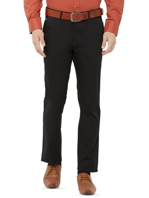 black solid flat front casual trouser - 16830953 - Standard Image - 1