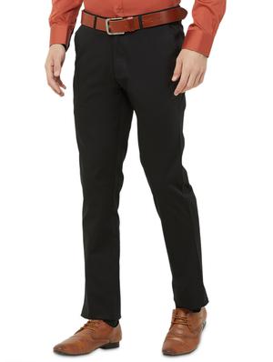 black solid flat front casual trouser - 16830953 - Standard Image - 2