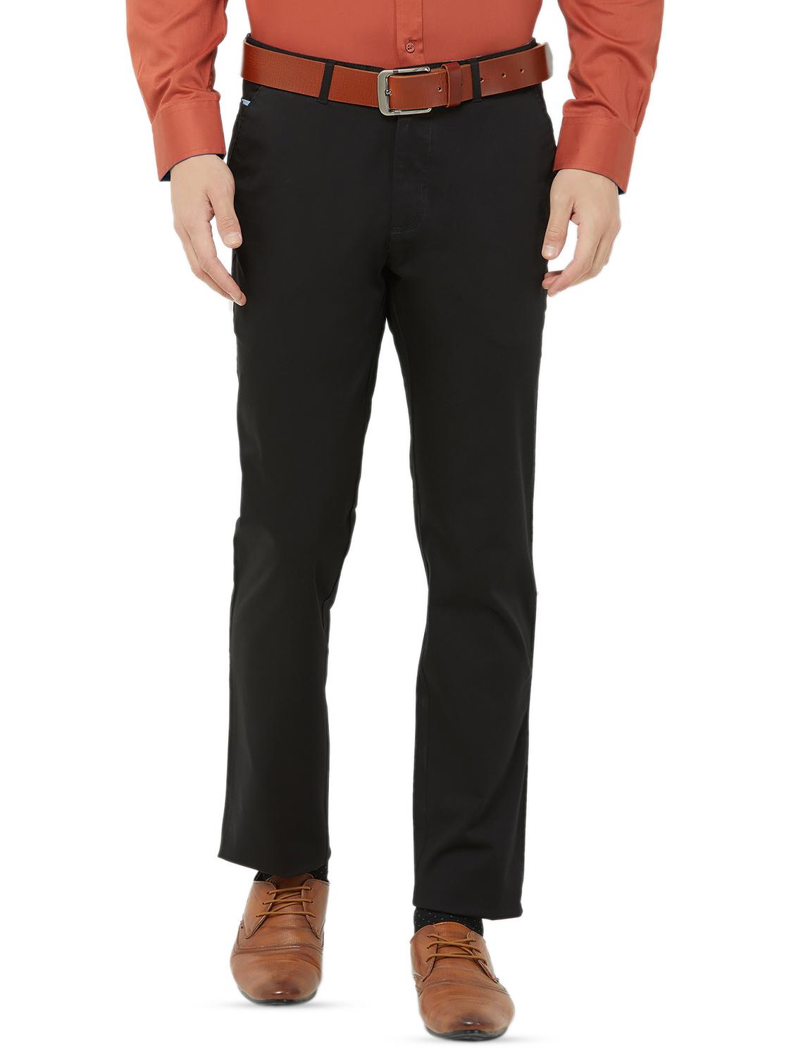 black solid flat front casual trouser - 16830953 - Zoom Image - 1