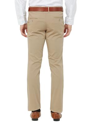 beige solid flat front casual trouser - 16830955 - Standard Image - 3