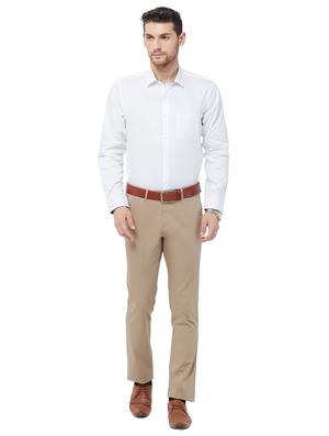 beige solid flat front casual trouser - 16830955 - Standard Image - 4