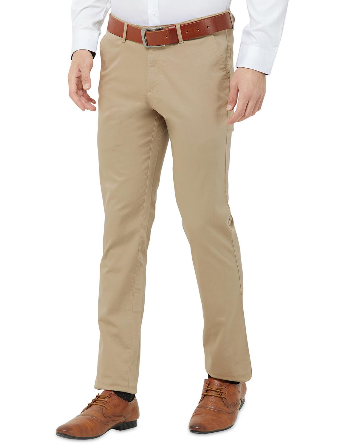 beige solid flat front casual trouser - 16830955 - Zoom Image - 2