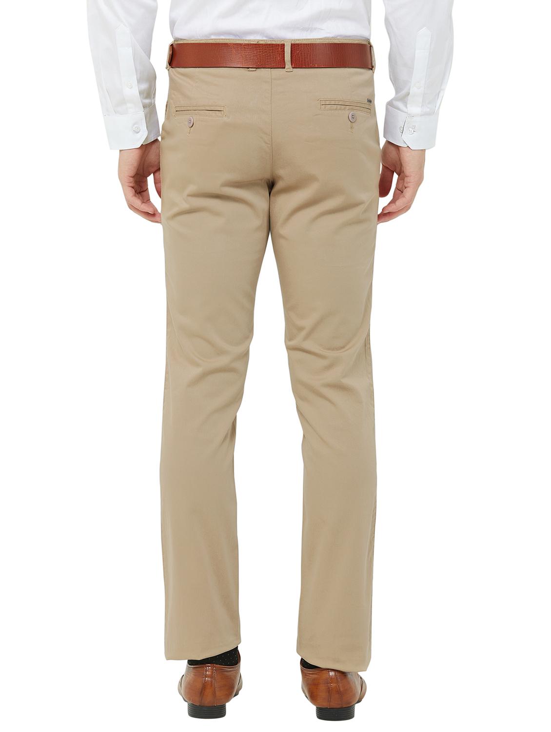 beige solid flat front casual trouser - 16830955 - Zoom Image - 3
