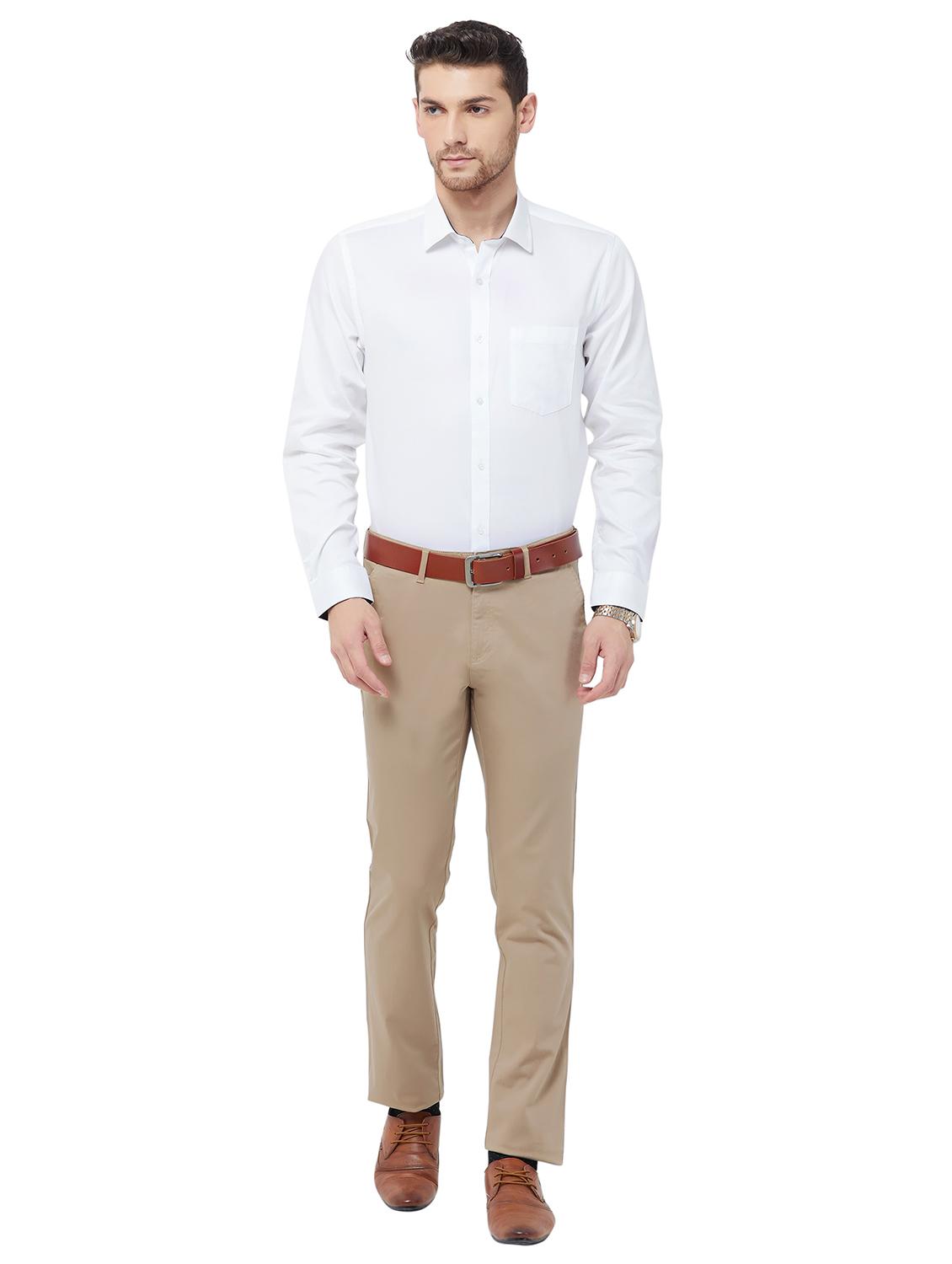 beige solid flat front casual trouser - 16830955 - Zoom Image - 4