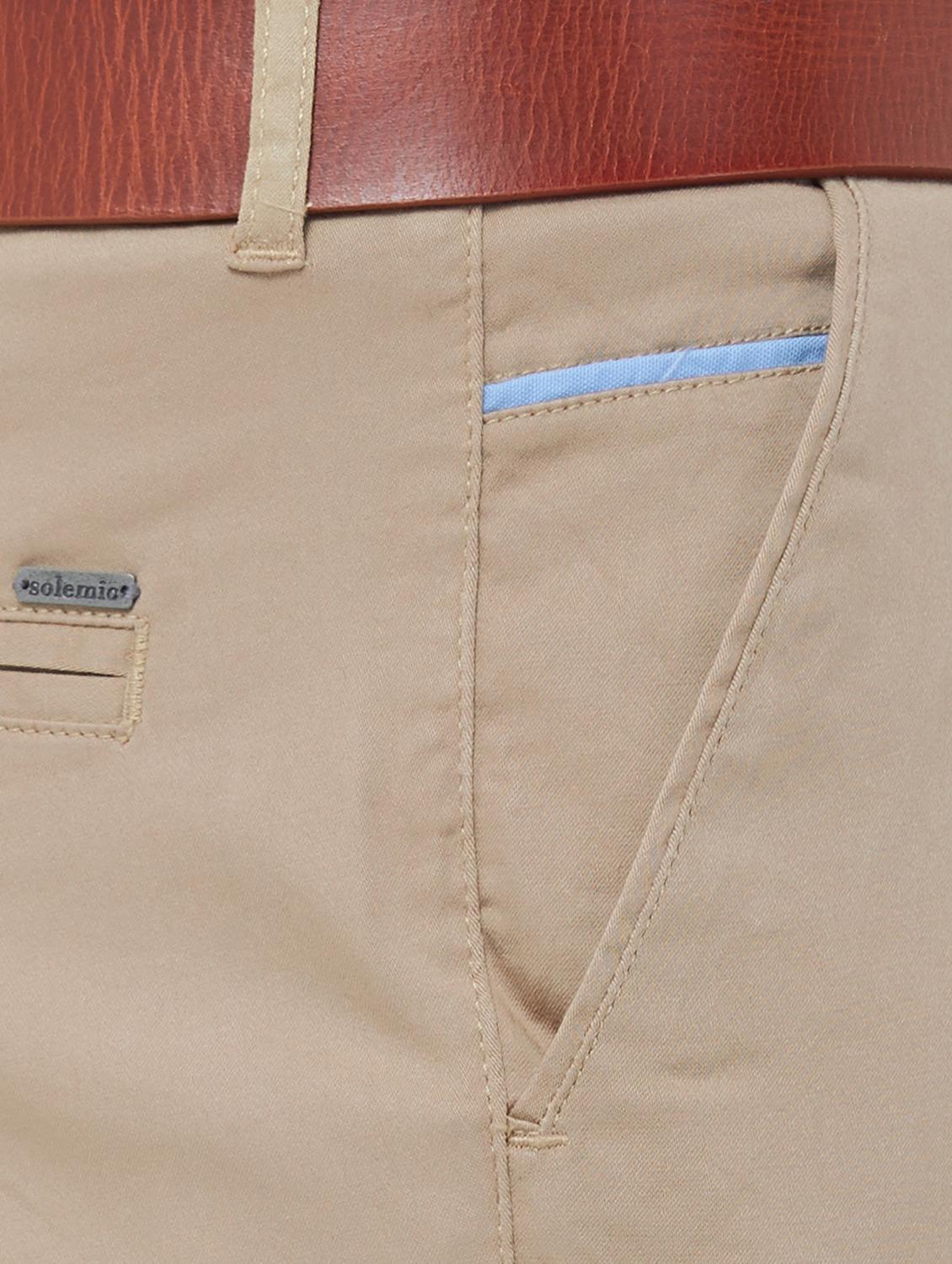 beige solid flat front casual trouser - 16830955 - Zoom Image - 5