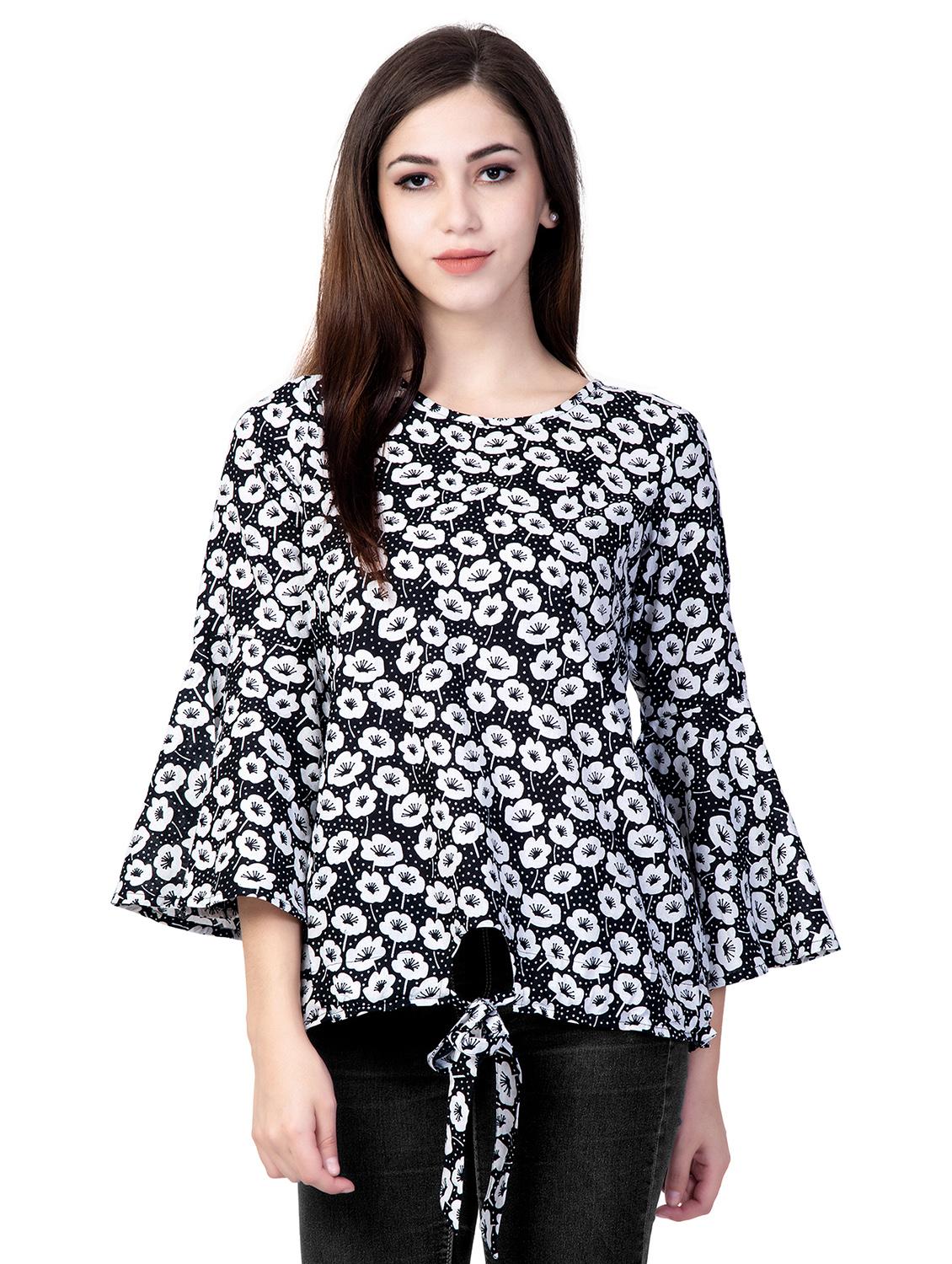 tie front floral top - 16830993 - Zoom Image - 1