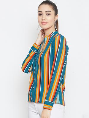 mandarin neck striped shirt - 16830994 - Standard Image - 2