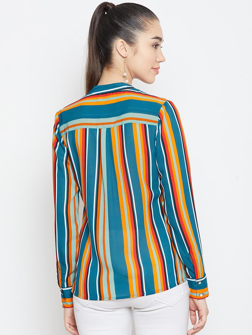 mandarin neck striped shirt - 16830994 - Zoom Image - 3