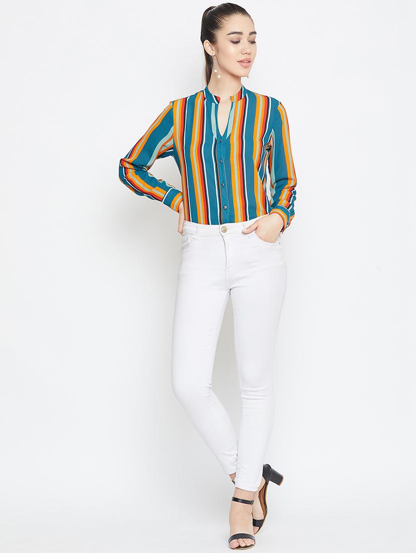 mandarin neck striped shirt - 16830994 - Zoom Image - 4