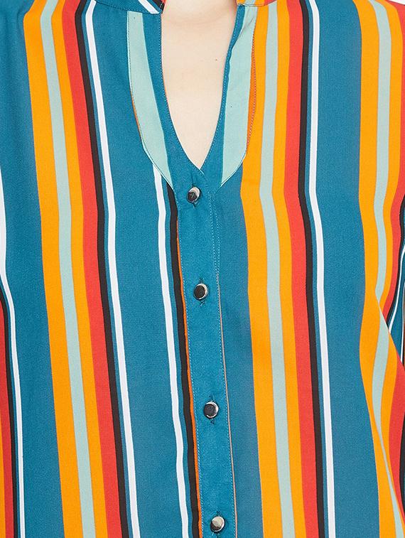 mandarin neck striped shirt - 16830994 - Zoom Image - 5