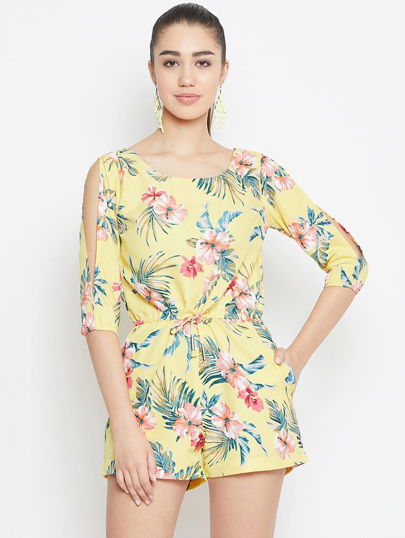 drawstring waist tropical jumpsuit - 16831058 - Zoom Image - 1