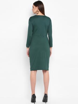 v-neck solid a-line dress - 16832074 - Standard Image - 3