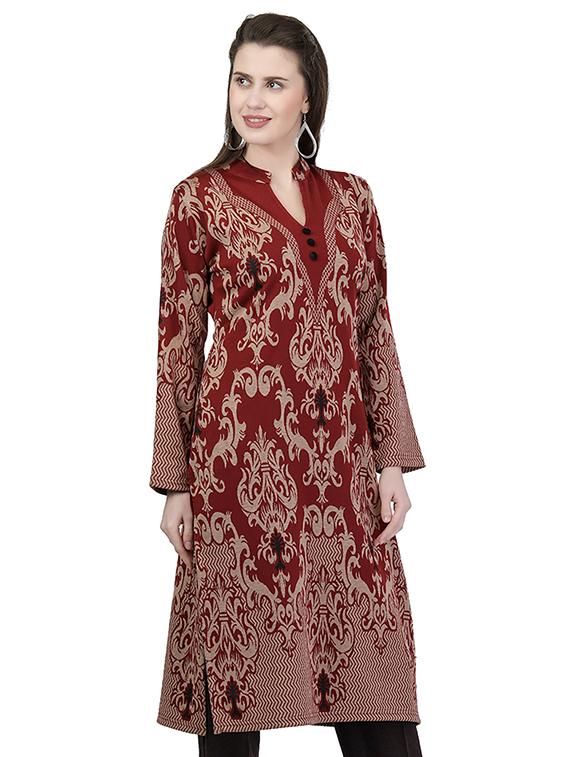 printed woolen kurta - 16832217 - Zoom Image - 2