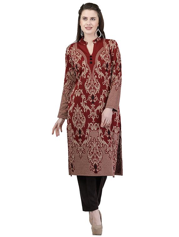 printed woolen kurta - 16832217 - Zoom Image - 4