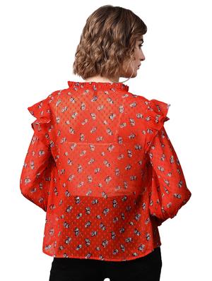tie front bishop sleeved floral top - 16832277 - Standard Image - 3