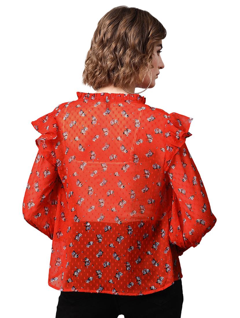 tie front bishop sleeved floral top - 16832277 - Zoom Image - 3