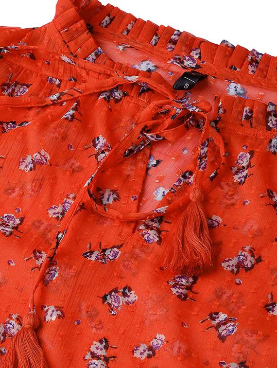 tie front bishop sleeved floral top - 16832277 - Zoom Image - 4