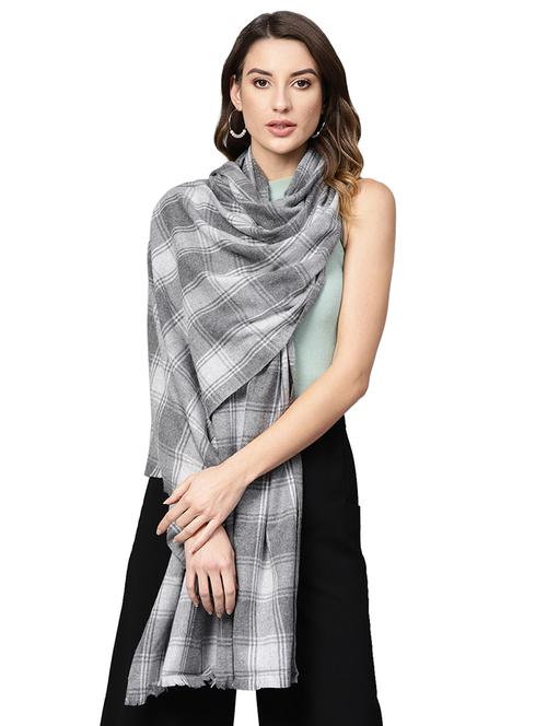grey polyester checkered stole - 16832289 - Standard Image - 1