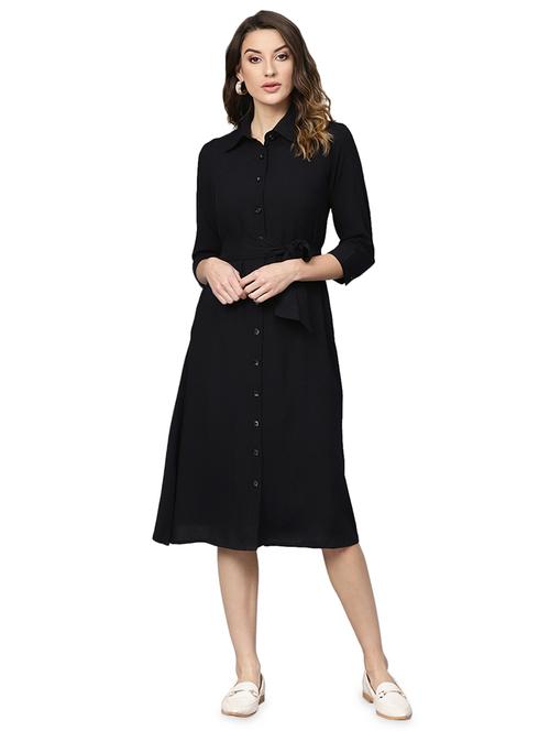 tie front button up a-line dress - 16832343 - Standard Image - 1
