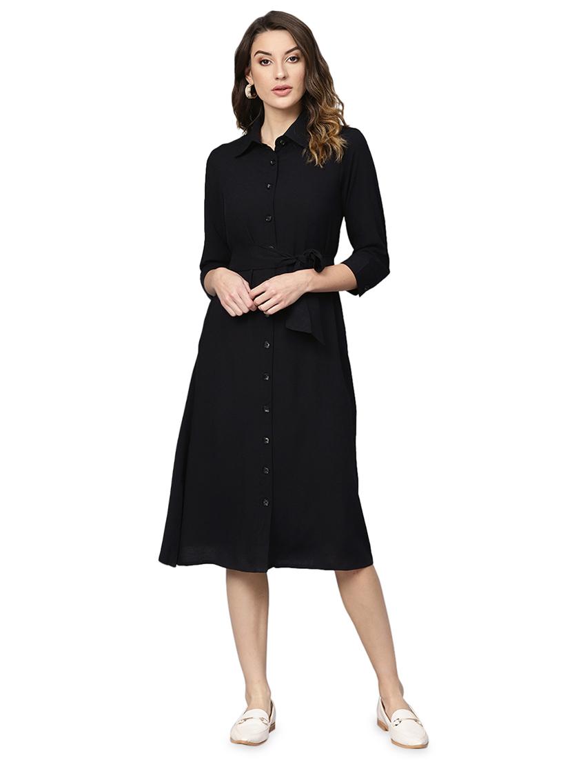 tie front button up a-line dress - 16832343 - Zoom Image - 1